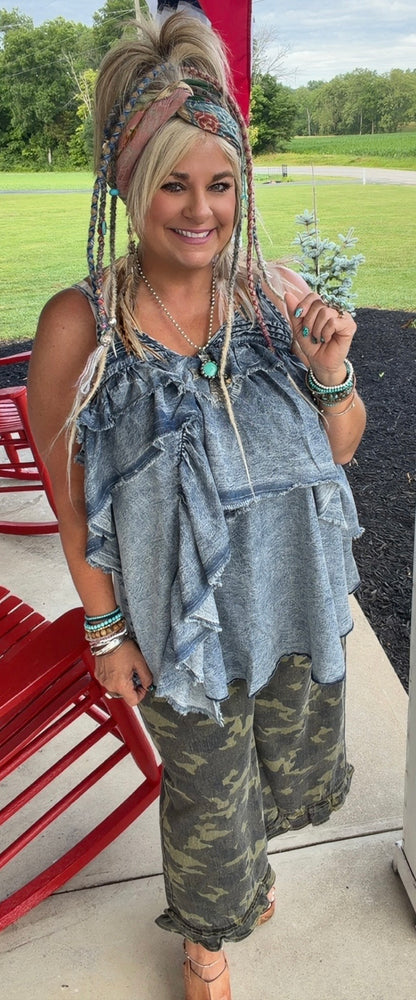 Spaghetti Strap Ruffle Top