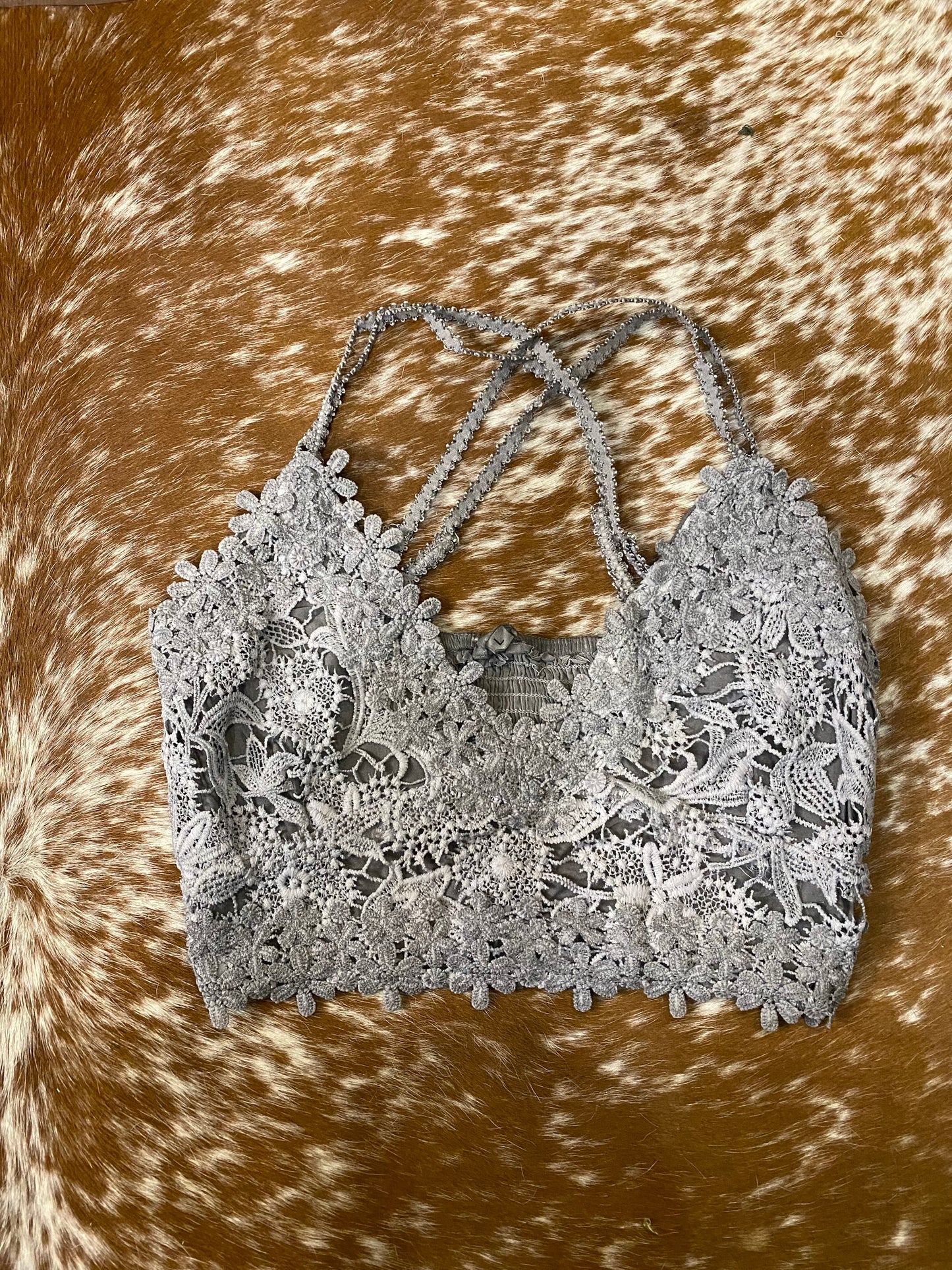 Adjustable Cross Strap Lace Crochet Smock Back Bralette