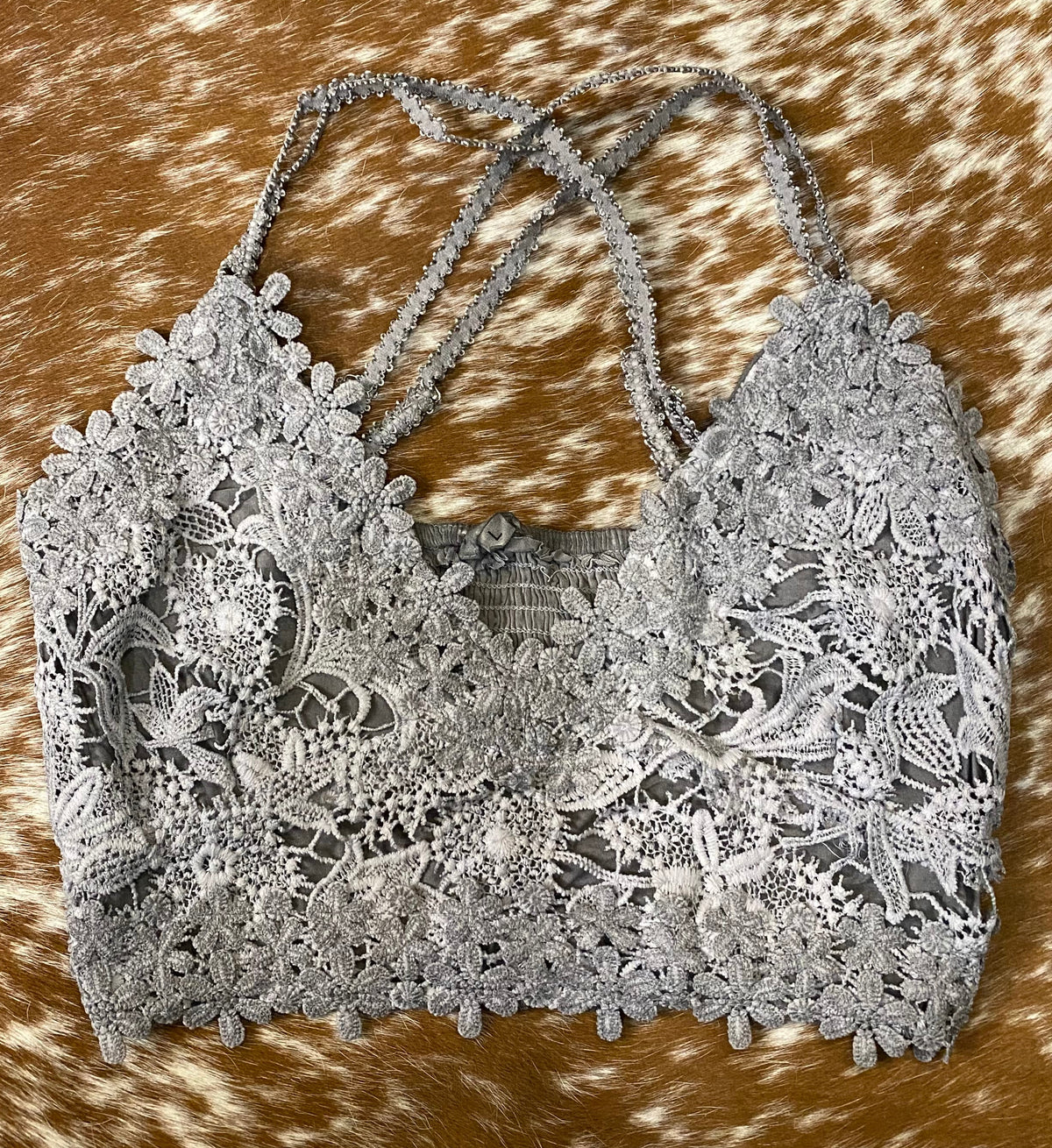 Adjustable Cross Strap Lace Crochet Smock Back Bralette