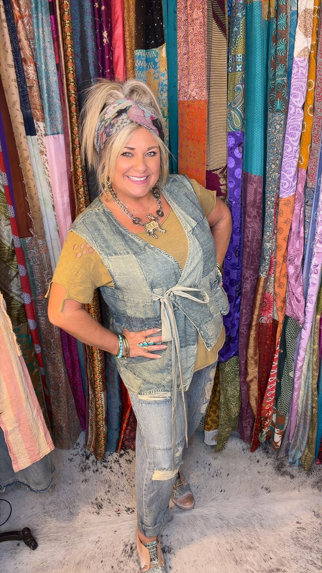 Patchwork Skies Wrap Top - Chambray