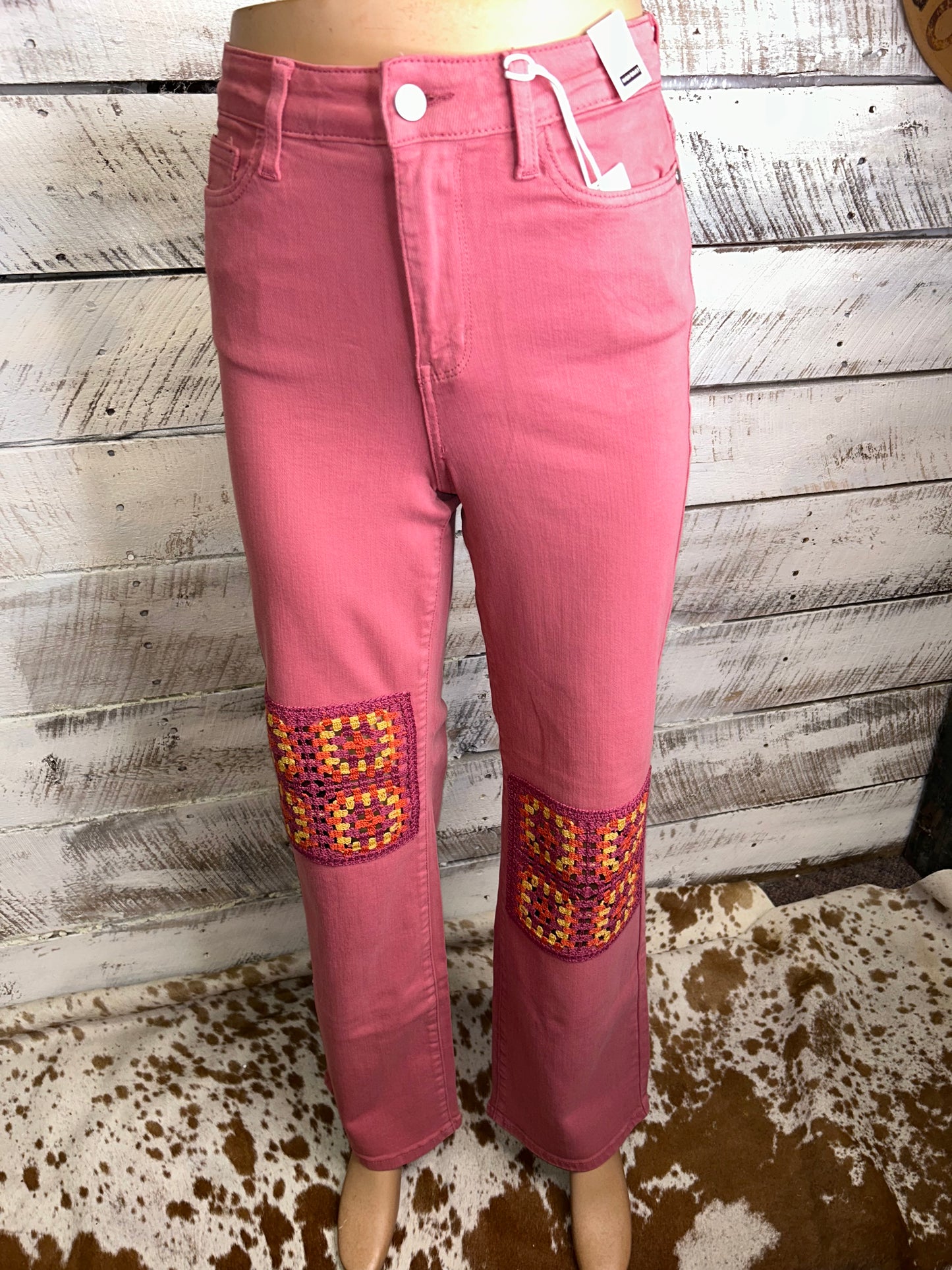 Pink Crochet Wide Leg Jean