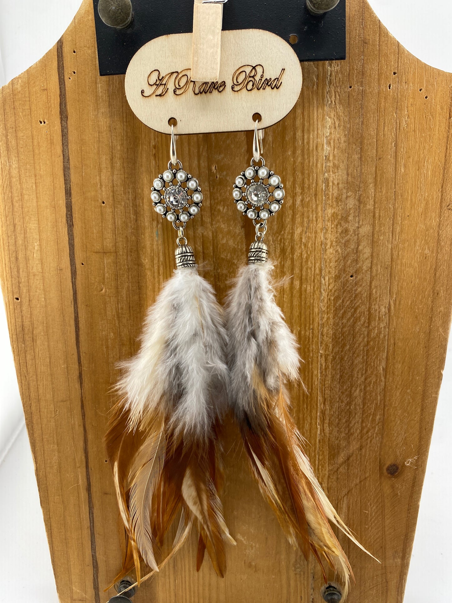 Crystal Flower Brown Feathers FINAL SALE