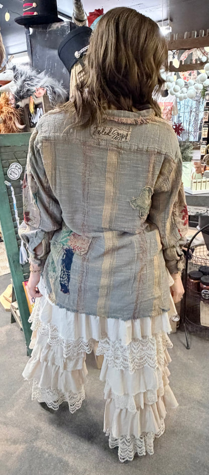 LACE MIX TIERED RUFFLE PANTS