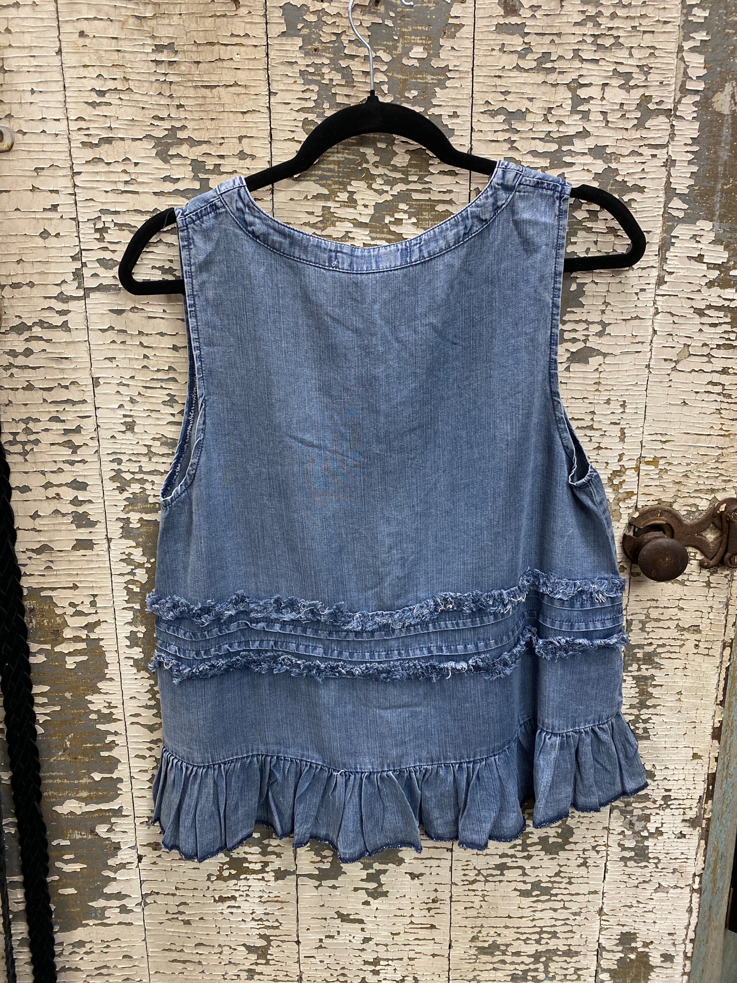 Chambray Vest with Tiered Ruffles