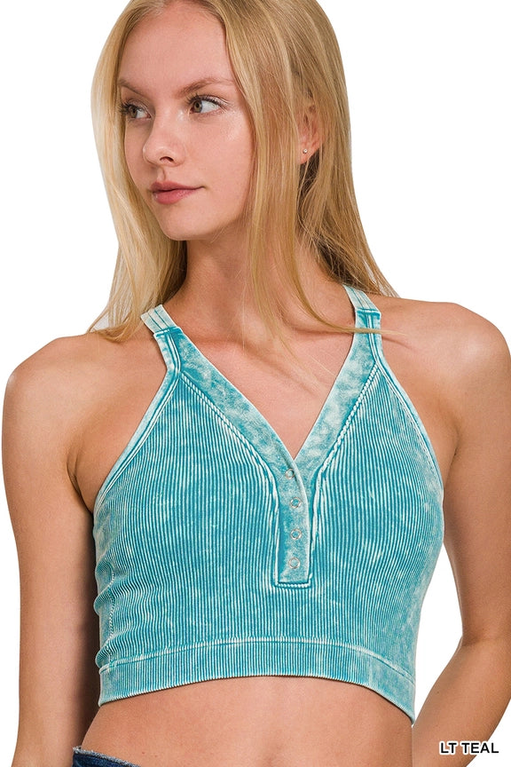 Washed Seamless Ribbed Snap Button Bralette