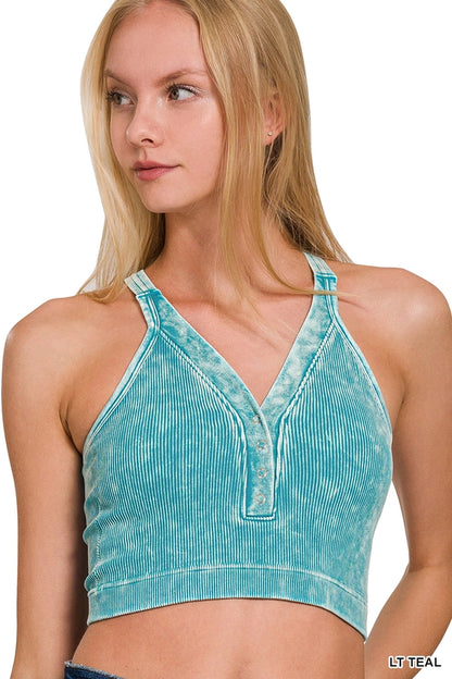 Washed Seamless Ribbed Snap Button Bralette