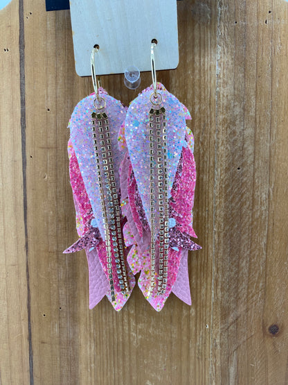 Pink Bling Feather Earrings FINAL SALE