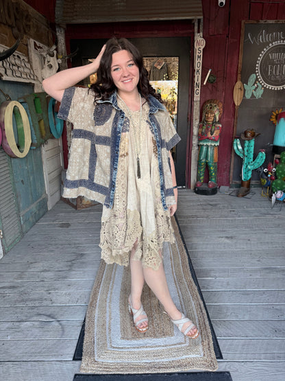 Washed Crochet Patch / Lace Button Down