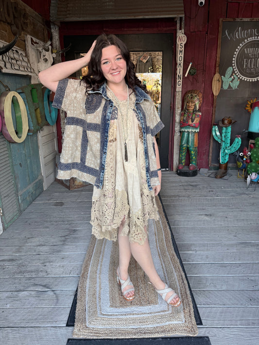 Washed Crochet Patch / Lace Button Down