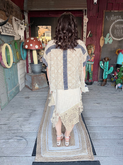 Washed Crochet Patch / Lace Button Down