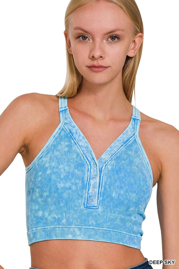 Washed Seamless Ribbed Snap Button Bralette