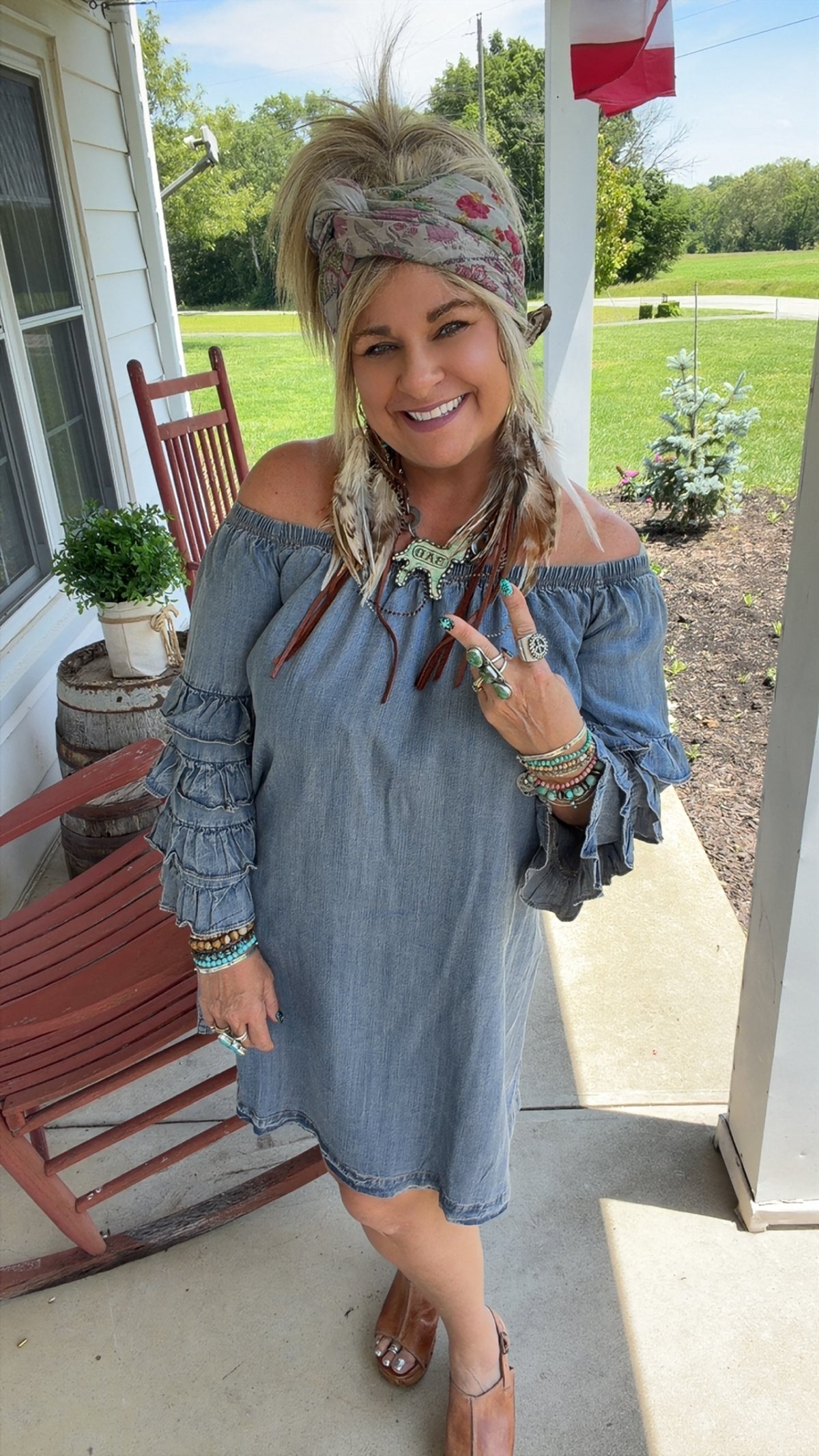 Off the Shoulder Tiered Sleeve Charming Denim