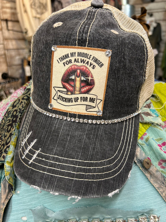Middle Finger- Bling Ball Cap