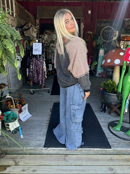 Two Tone Oversized Contrast Stitch Top