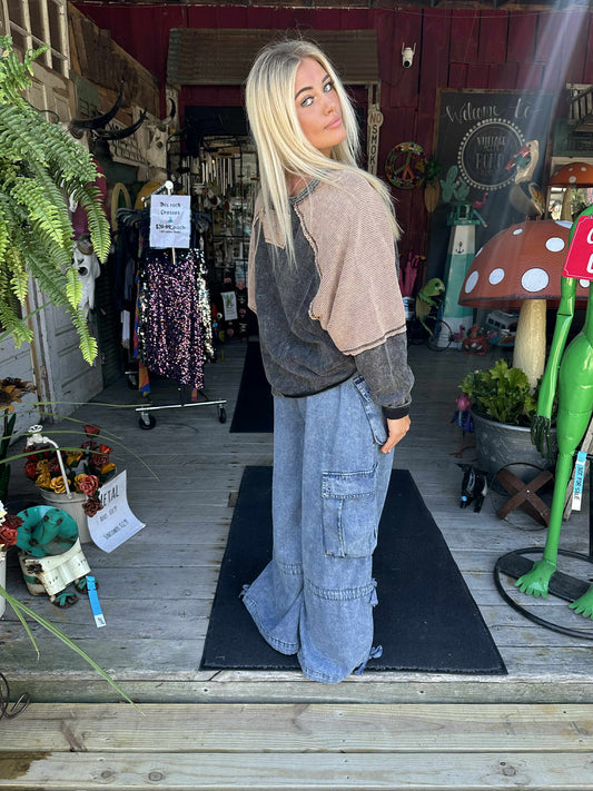 Two Tone Oversized Contrast Stitch Top