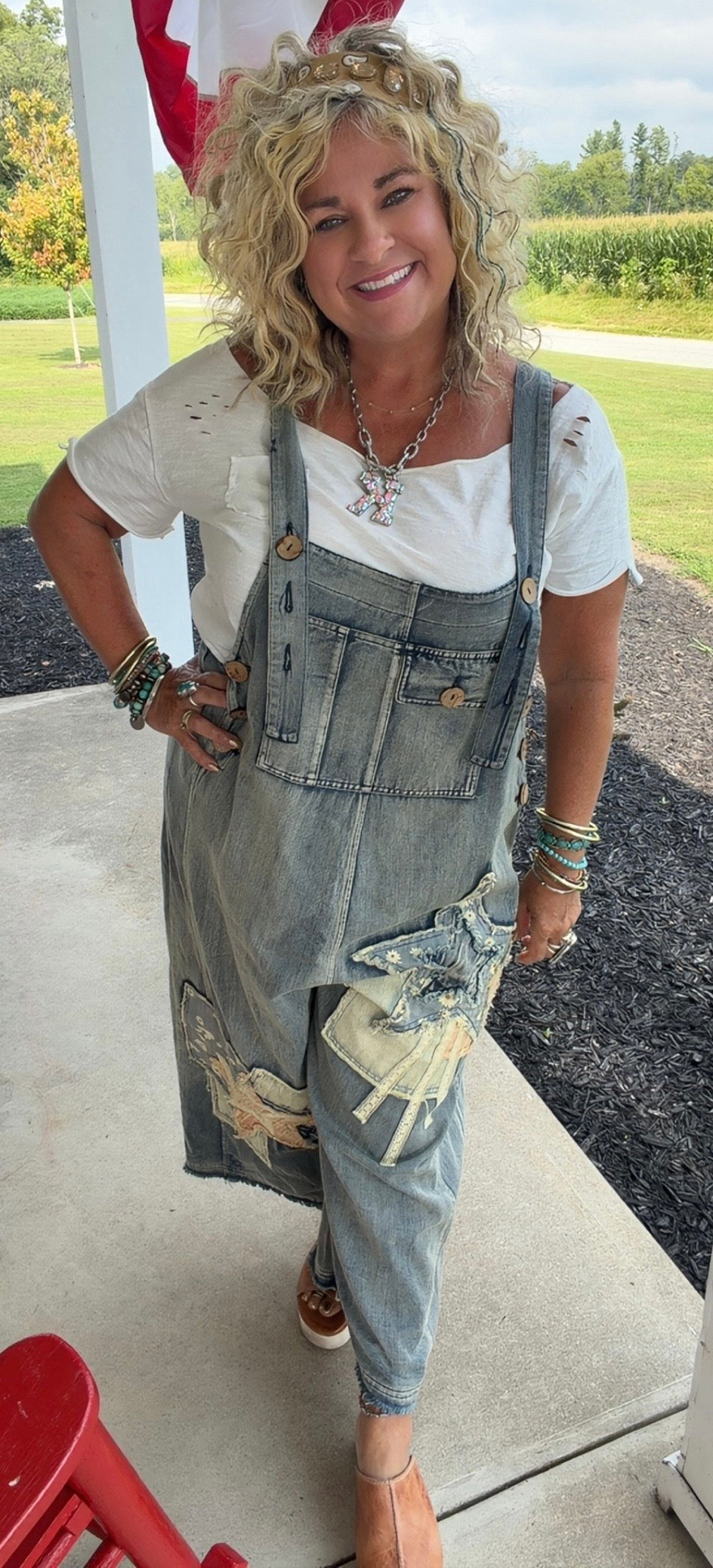 Denim Star Patchwork Bib Overalls