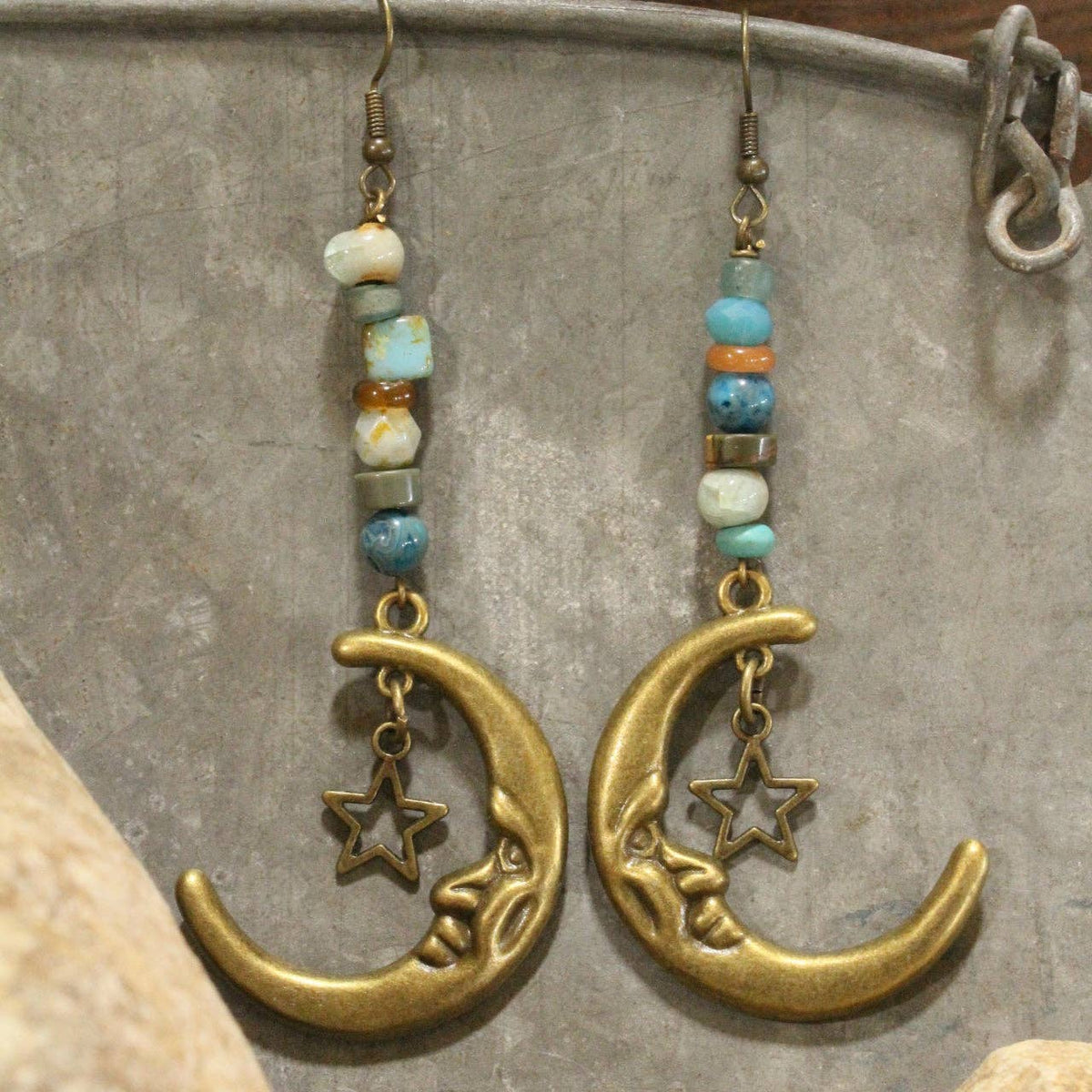 Bronze Moon & Stars Stone Earrings FINAL SALE