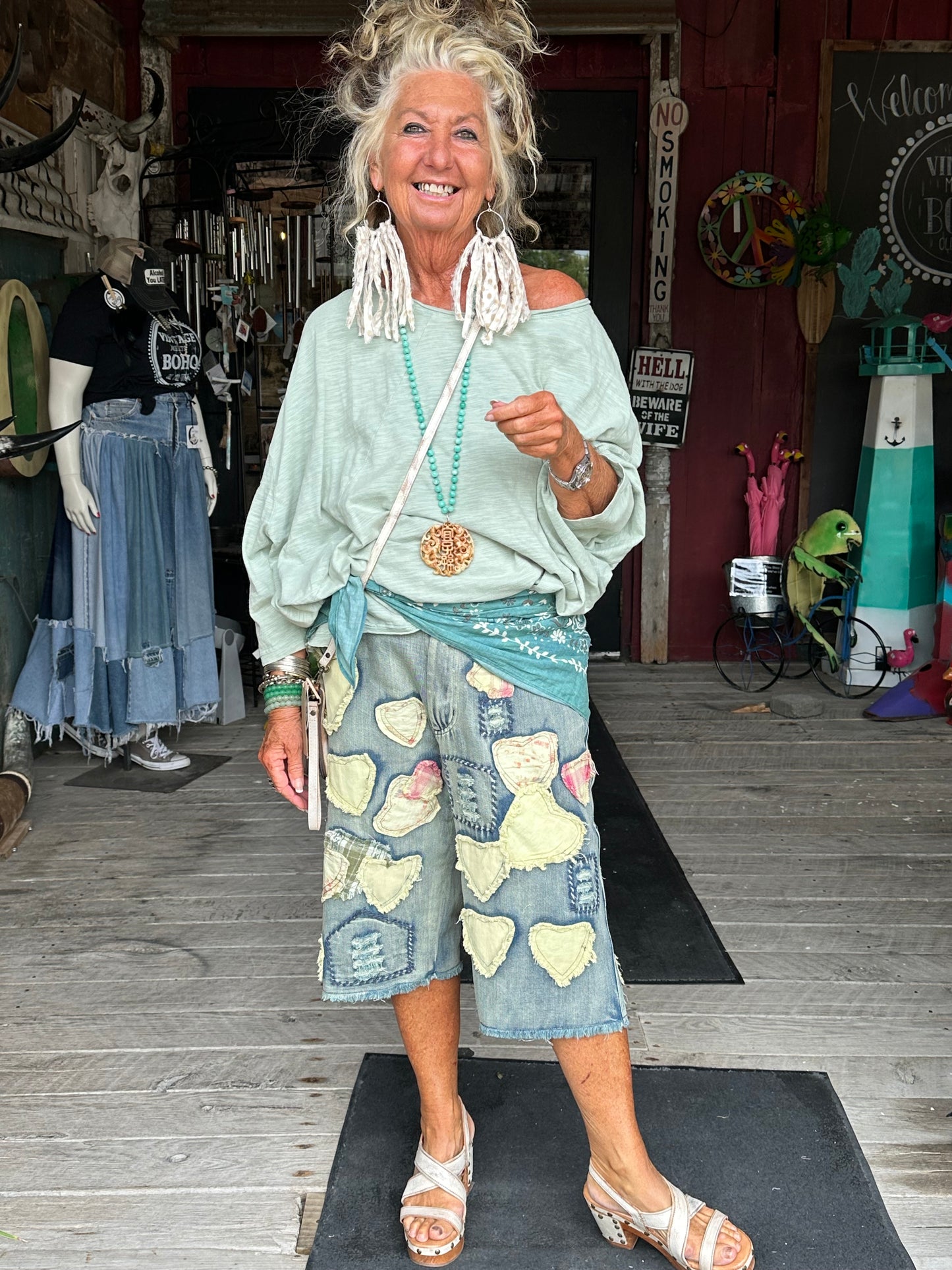 Patchwork Mineral Wash Denim Bermuda Shorts