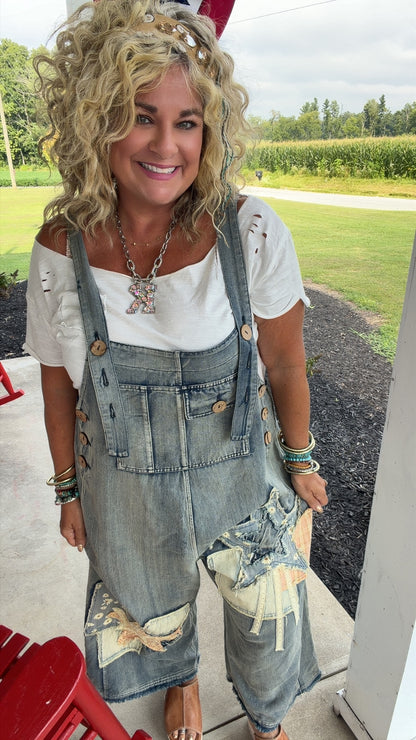 Denim Star Patchwork Bib Overalls