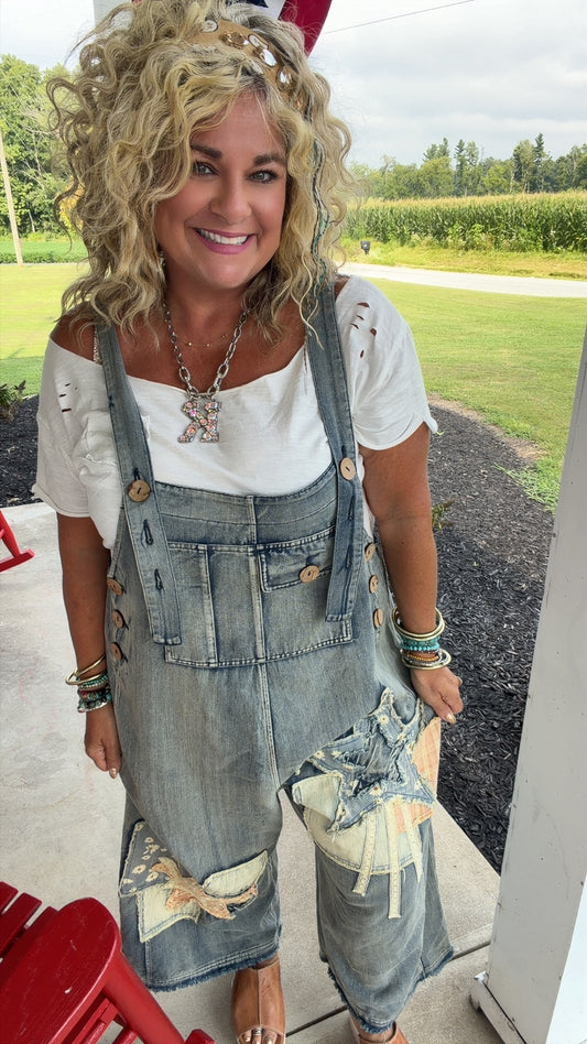 Denim Star Patchwork Bib Overalls