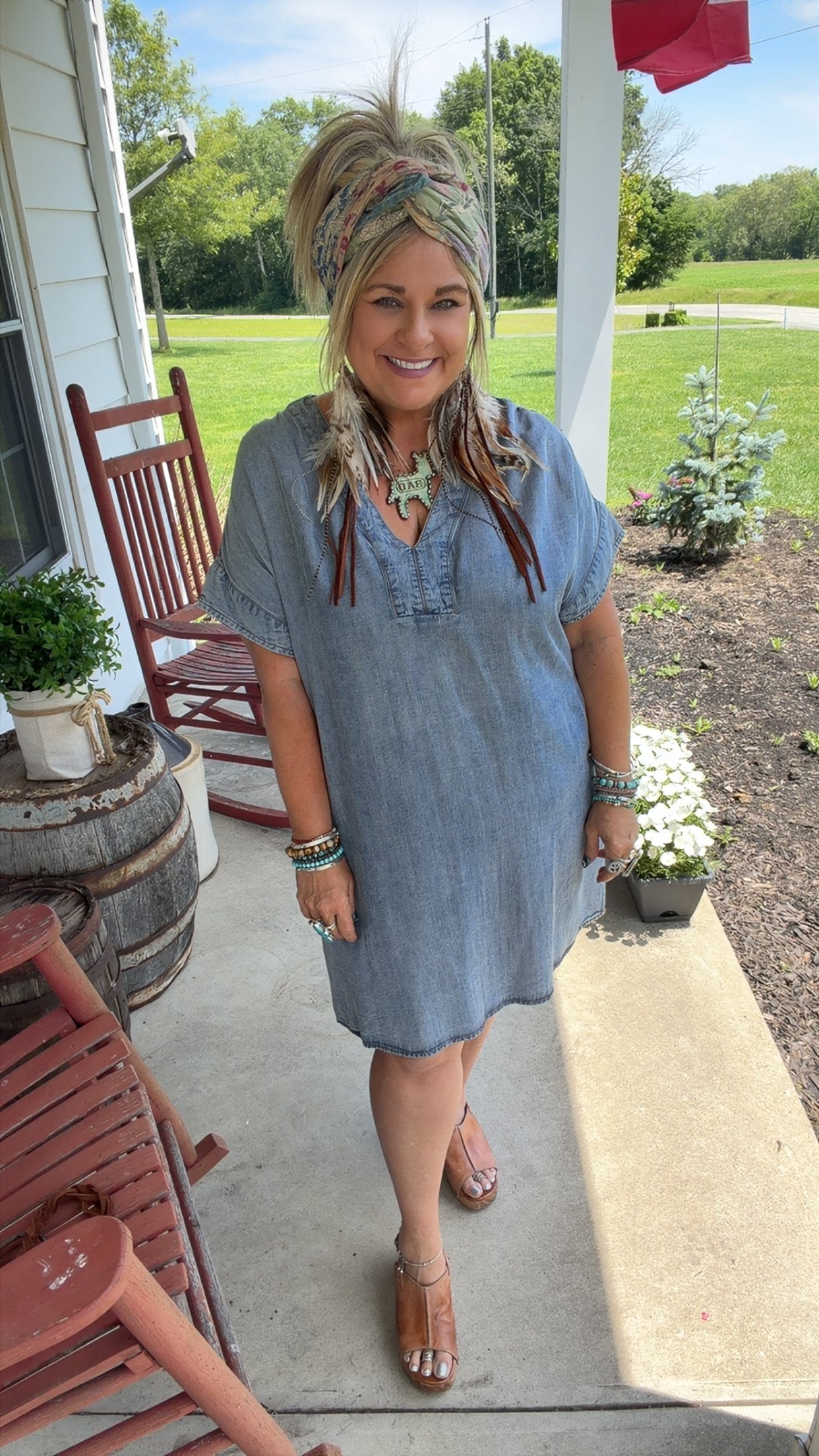 Denim Dress V neck