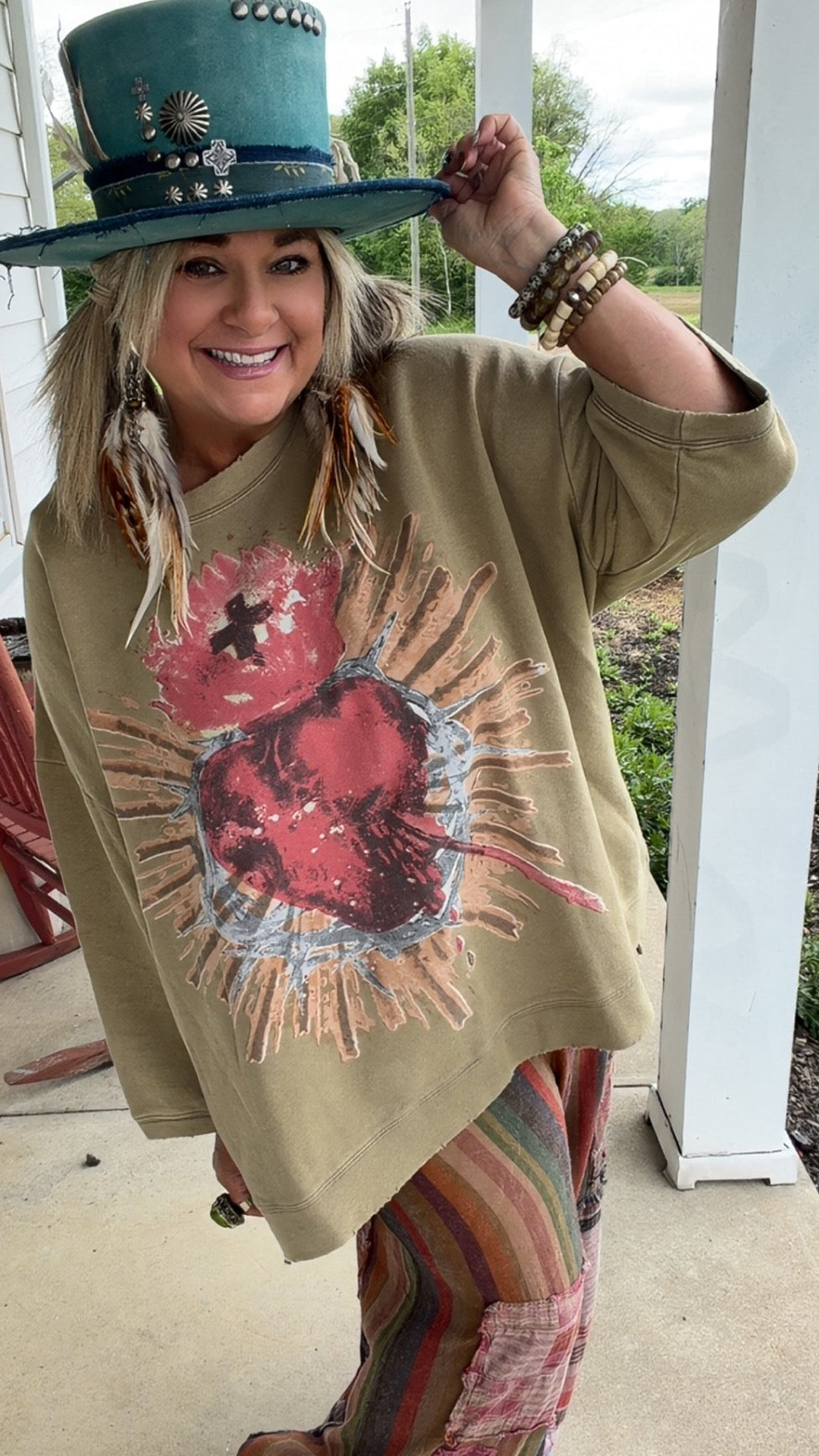 Dance with the Moon Sweatshirt - Olive Sacred Heart