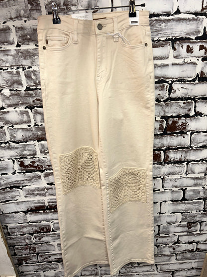 Cream Crochet Patch Jeans
