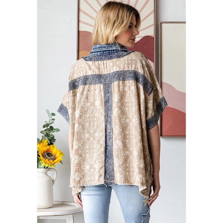 Washed Crochet Patch / Lace Button Down