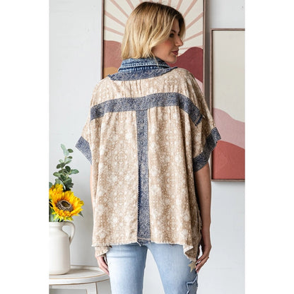 Washed Crochet Patch / Lace Button Down