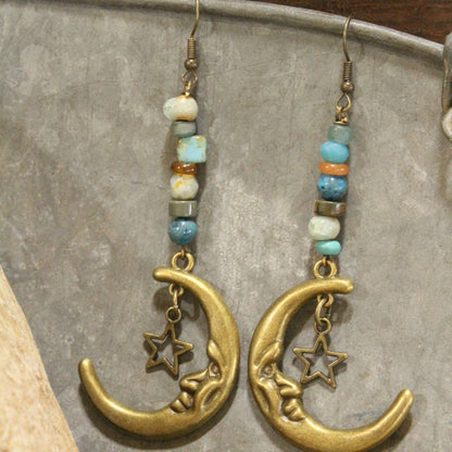 Bronze Moon & Stars Stone Earrings FINAL SALE