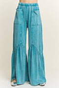 Boho Pants -Mineral Washed Pocket Wide Flare Pants