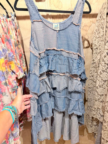 Patchwork Sky Ruffle Tank