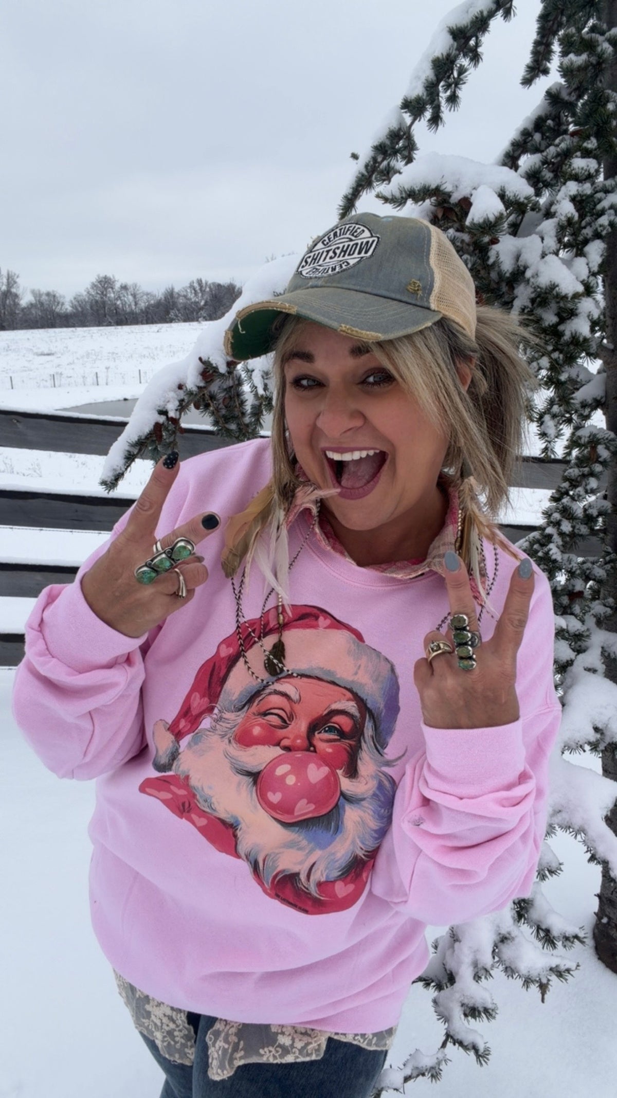 Bubblegum Heart Santa CrewneckFINAL SALE