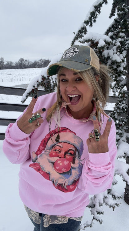 Bubblegum Heart Santa Crewneck