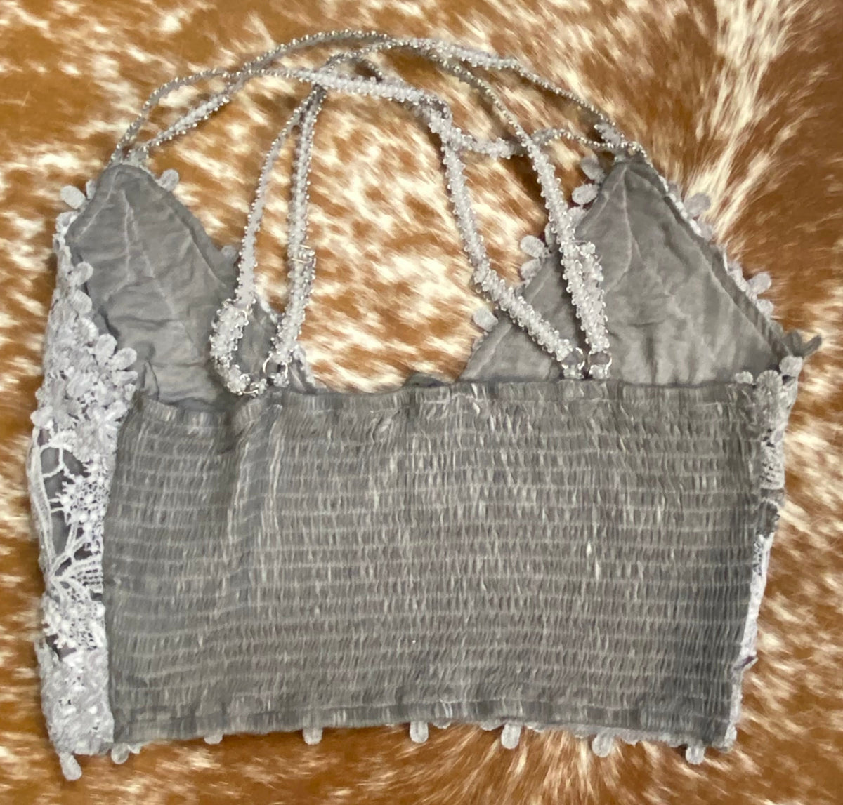 Adjustable Cross Strap Lace Crochet Smock Back Bralette