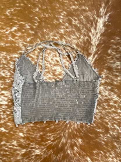 Adjustable Cross Strap Lace Crochet Smock Back Bralette