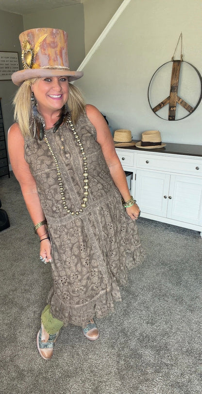 Sleeveless Eyelet Lace Slip Dress