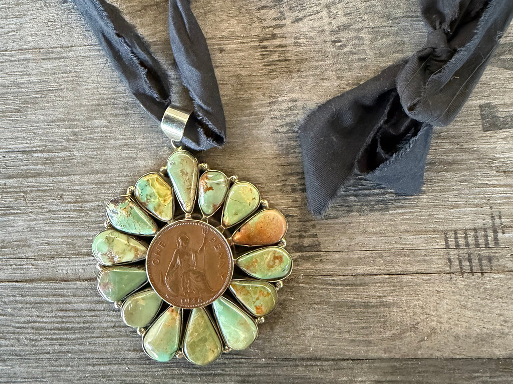 Vintage Coin /Turquoise Stone Pendant Necklace FINAL SALE