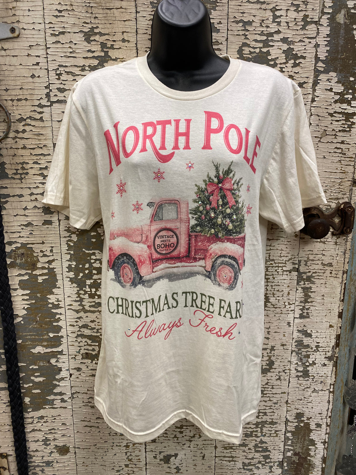 North Pole Tree Farm Bling Logo - T shirtFINAL SALE