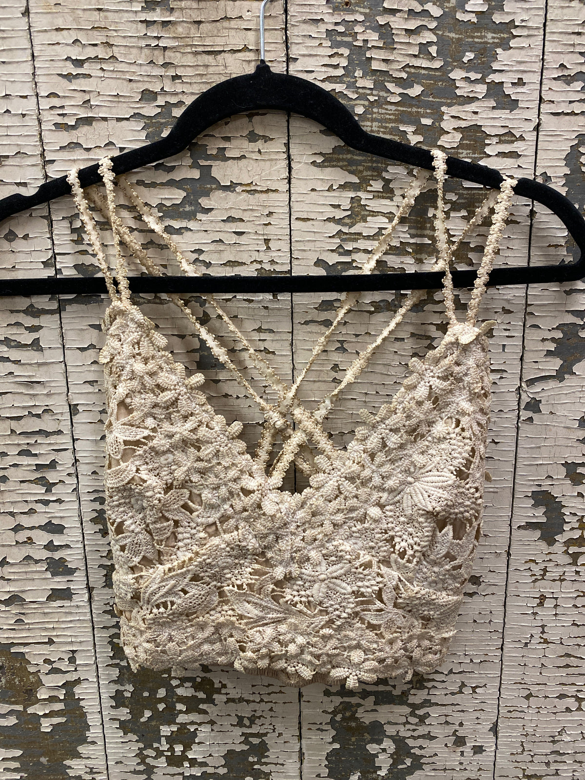 Adjustable Cross Strap Lace Crochet Smock Back Bralette