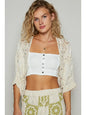 V-Neck Crochet Woven Roomy Fit Cardigan Top