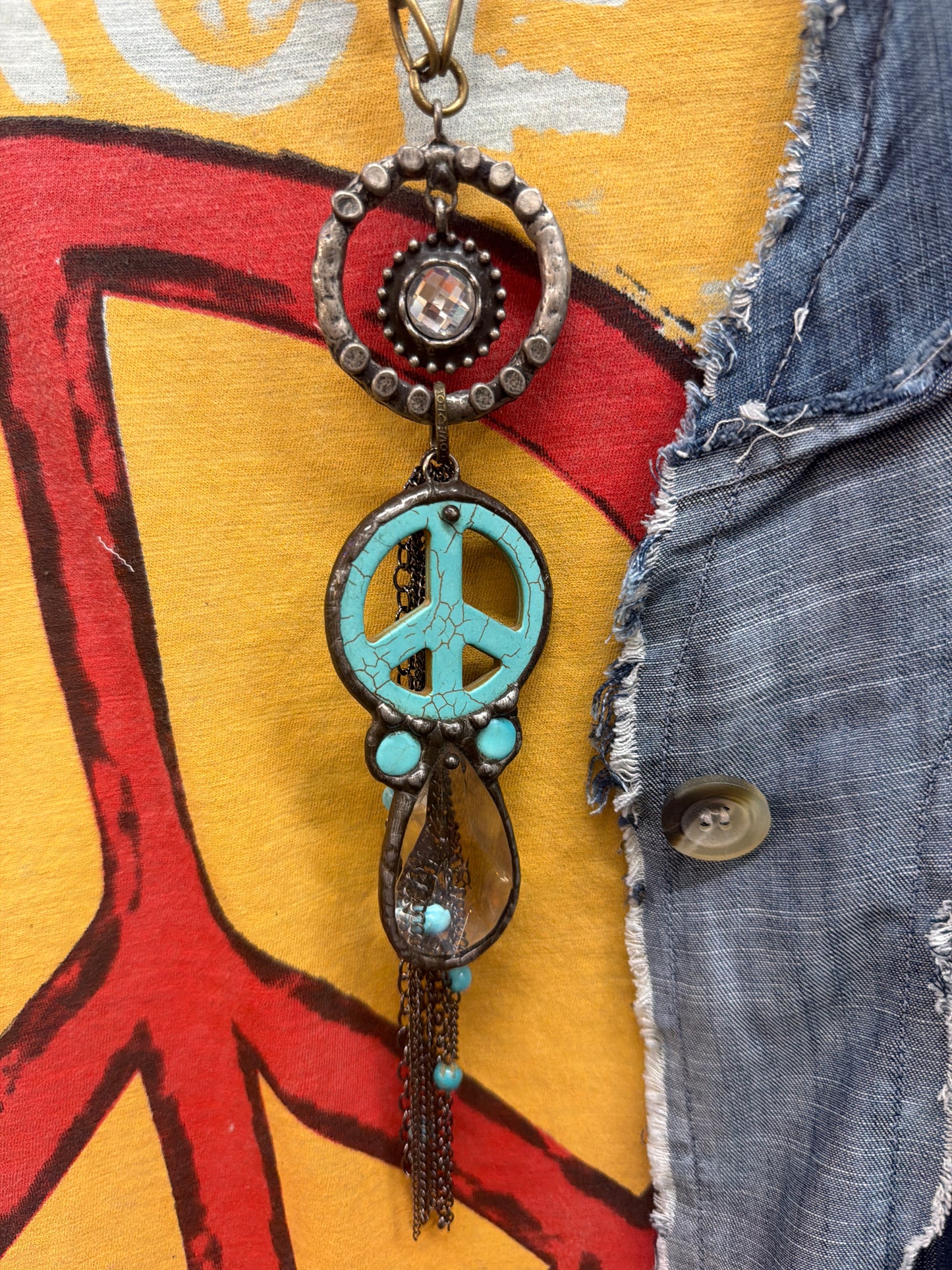 Tear Drop Crystal and Peace Necklace