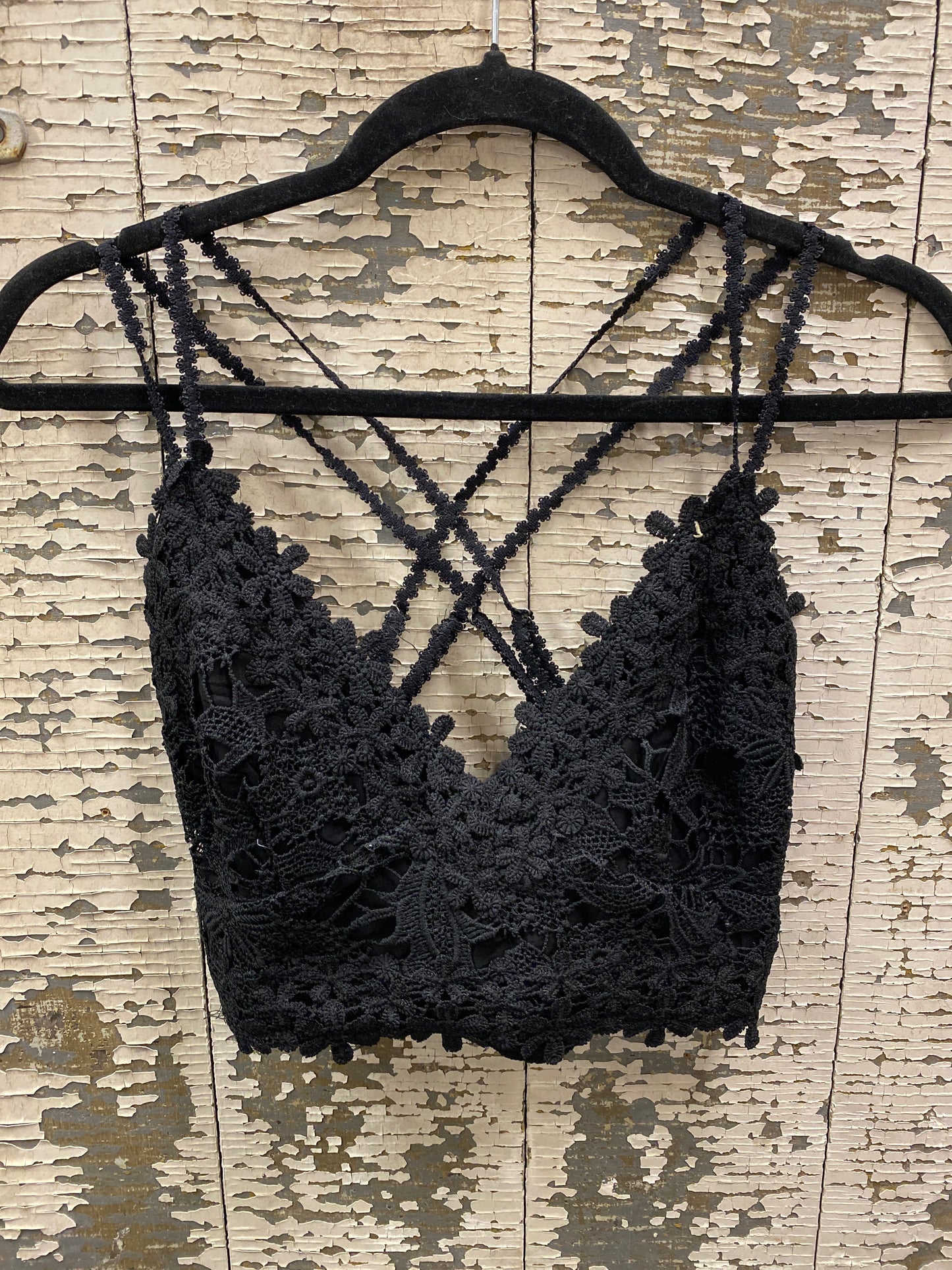 Adjustable Cross Strap Lace Crochet Smock Back Bralette