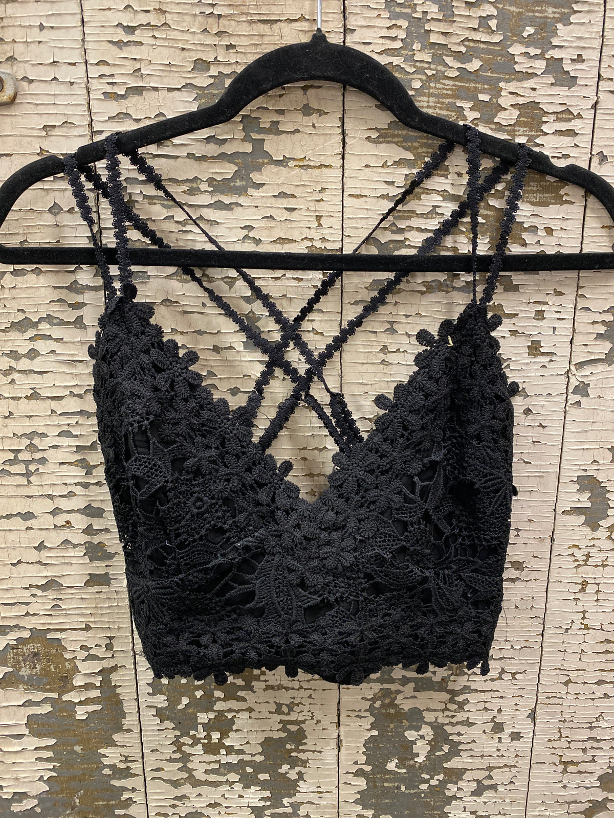 Adjustable Cross Strap Lace Crochet Smock Back Bralette