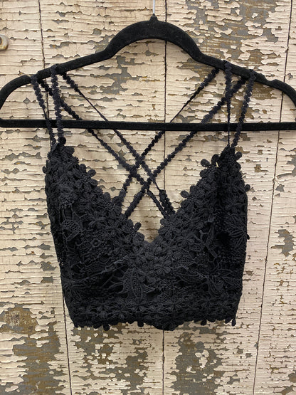 Adjustable Cross Strap Lace Crochet Smock Back Bralette