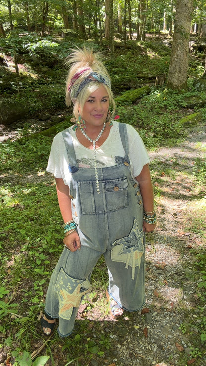 Denim Star Patchwork Bib Overalls
