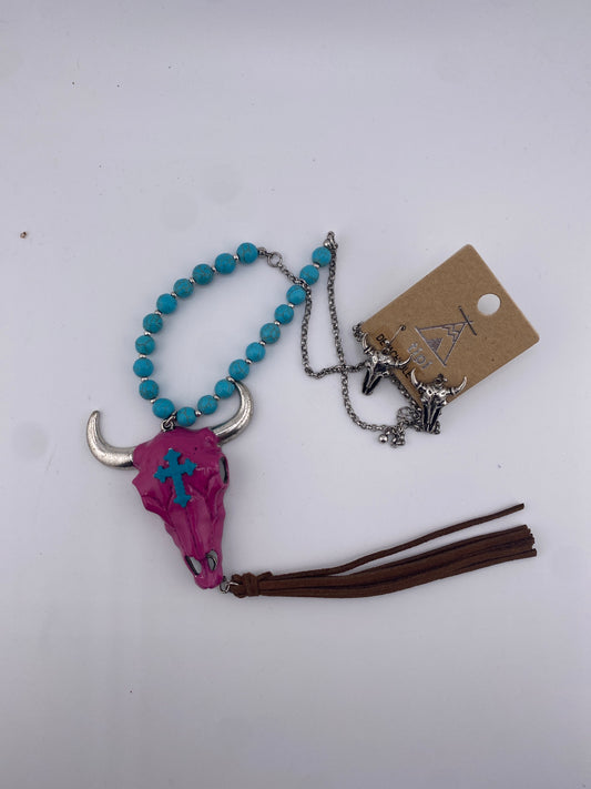 Hot Pink Skull Necklace and Earring Set FINAL SALE