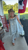 Crochet Sleeveless Crafted Denim  Dress