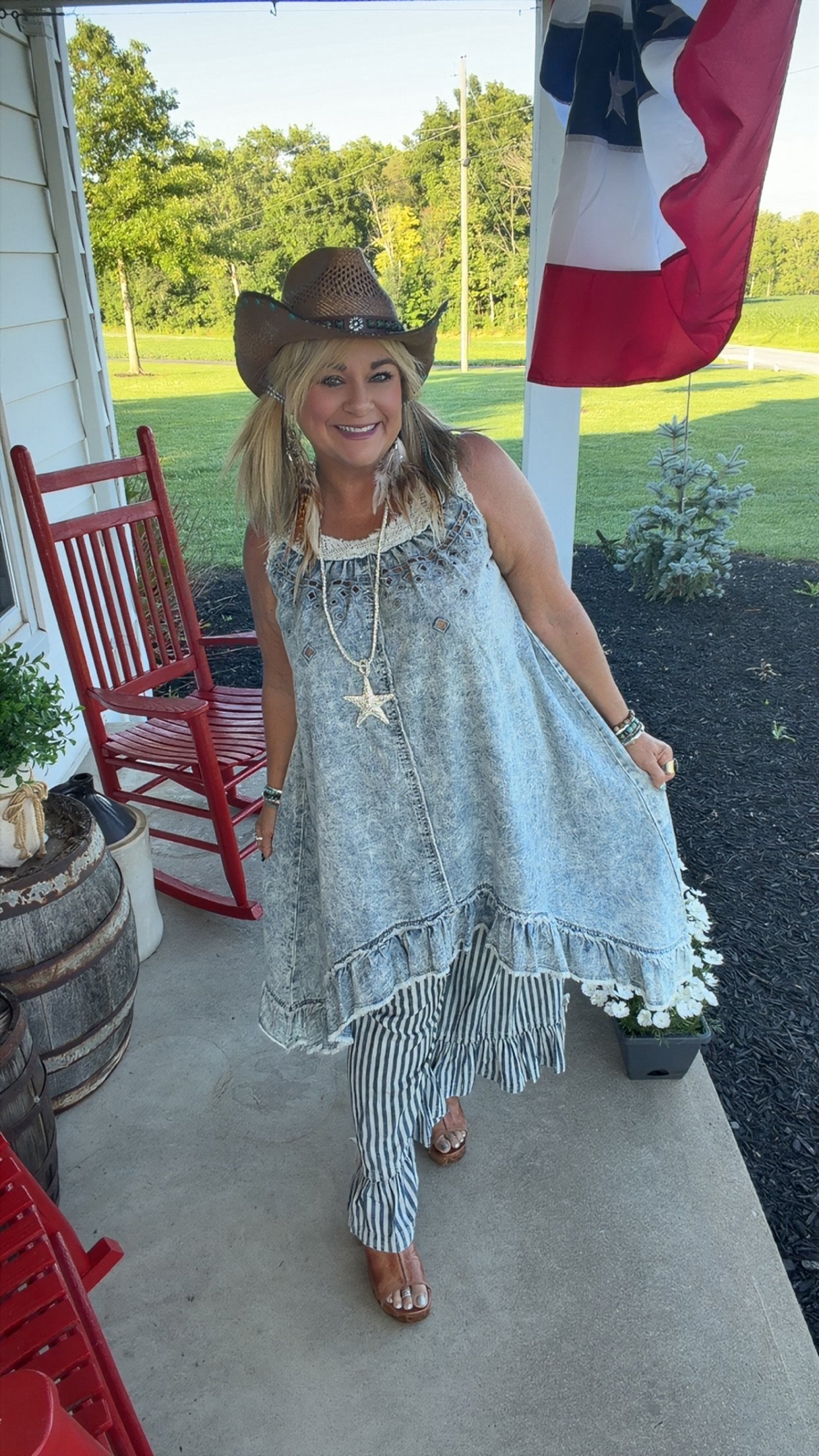 Crochet Sleeveless Crafted Denim  Dress