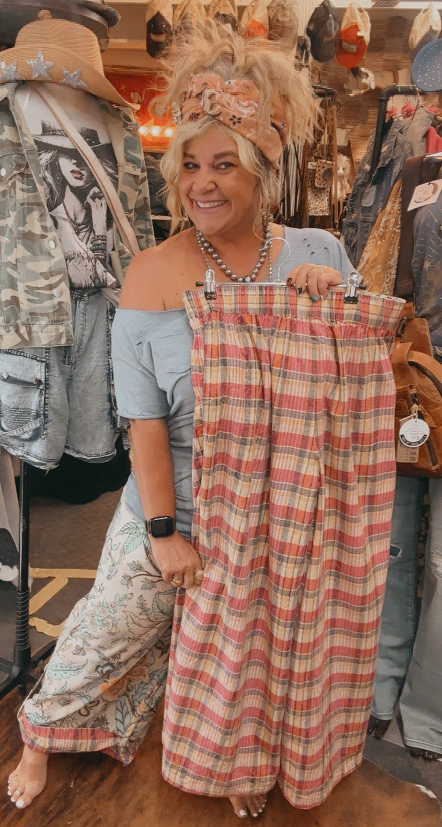 Reversible Plaid Botanical Pants